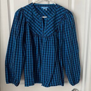 Draper James Blue and Black Sailor Collar Blouse